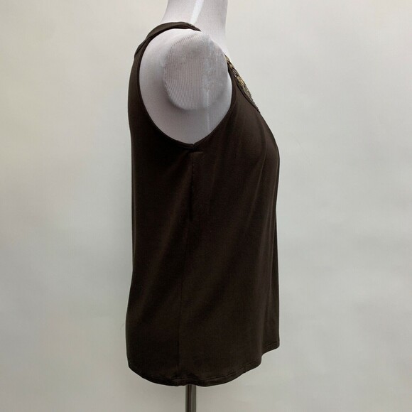 Michael Kors Women's Top Petite Small Brown Sleeveless Sequins - Picture 5 of 8
